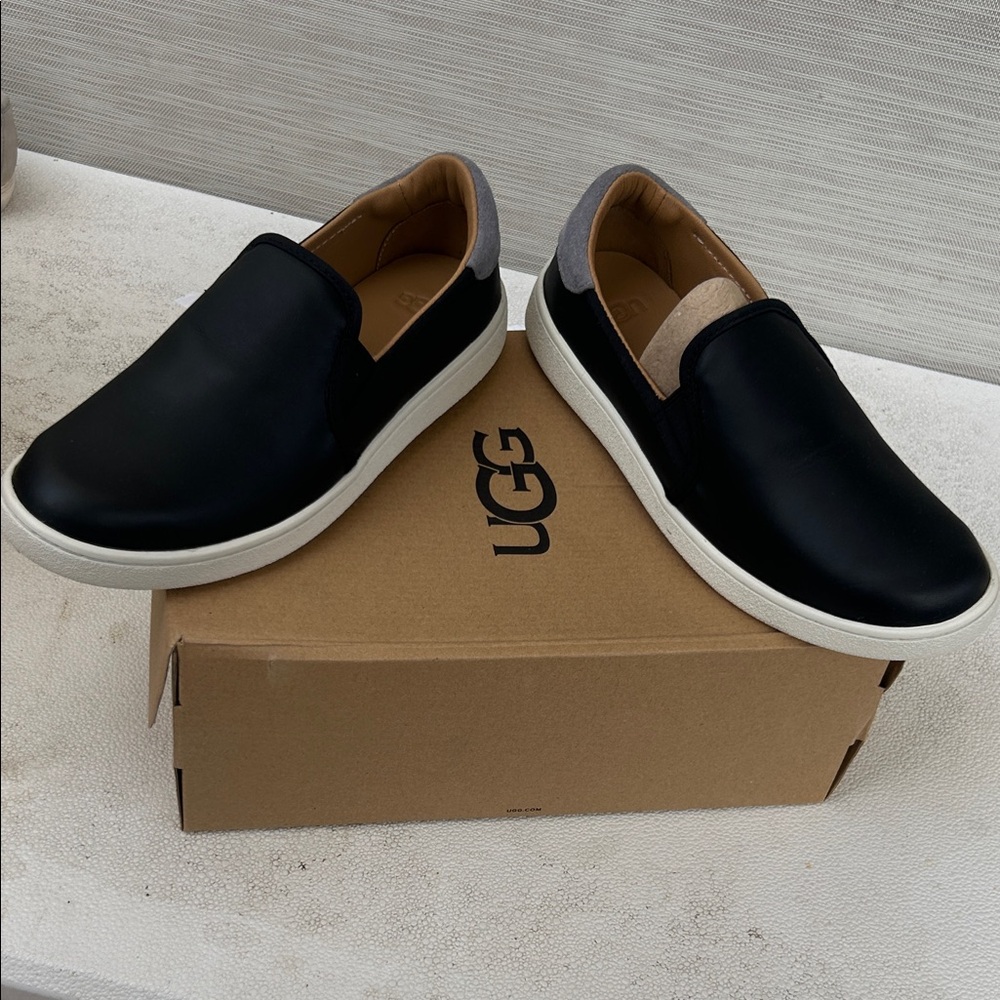 UGG Men's Black Leather Slip-Ons